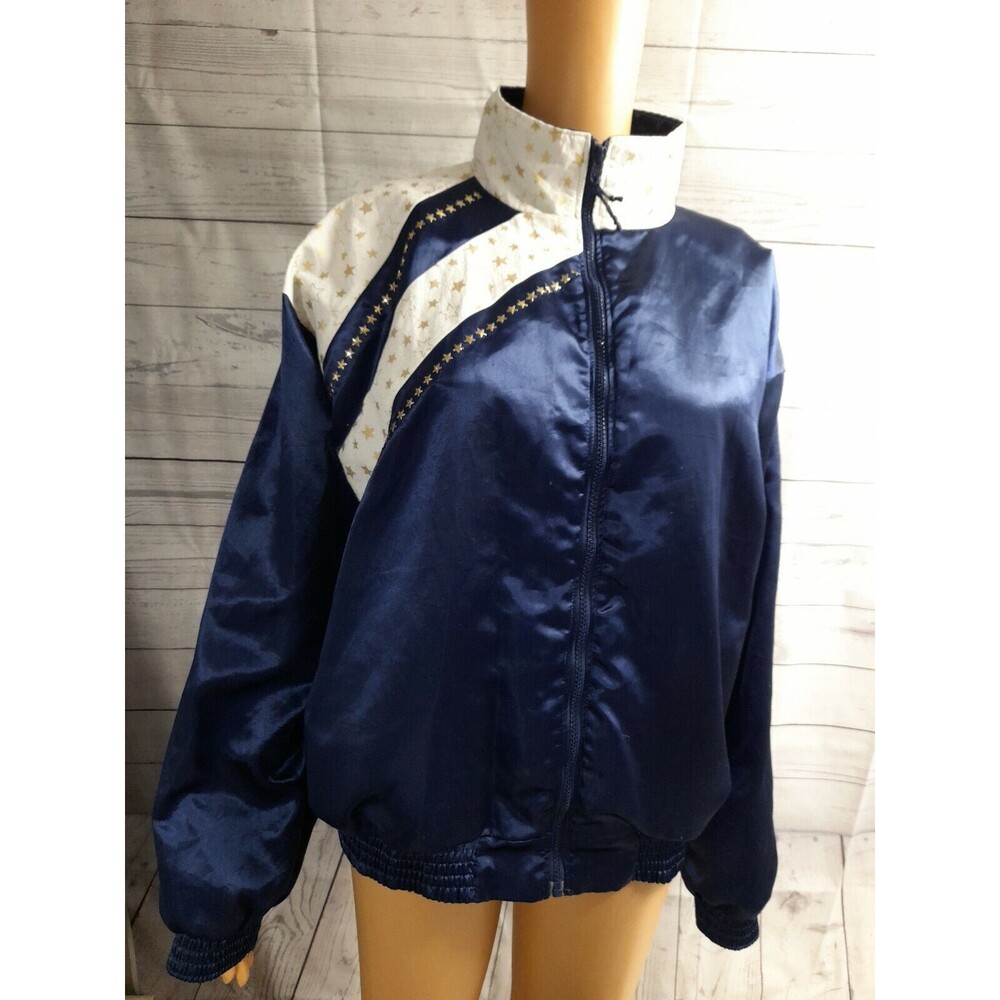Vtg USA Alpha Factor Jacket Warm Up Windbreaker Adult Sz M Blue White Stars